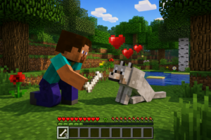 Приручение волка костями в Minecraft