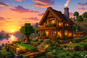Красивый дом из блоков в Minecraft