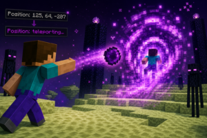 Телепортация с жемчугом Края в Minecraft