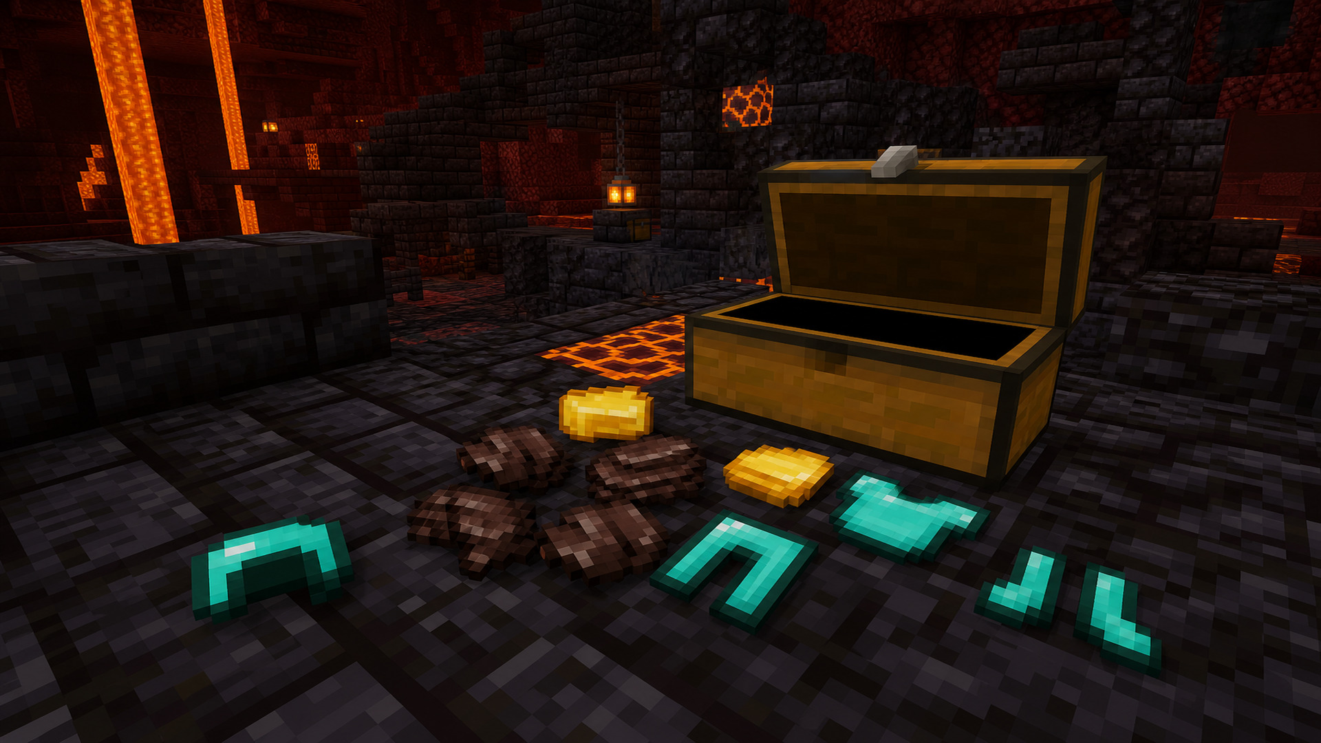 Сундук с незеритовыми обломками в бастионе Minecraft