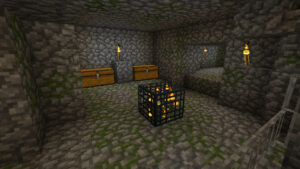 Сокровищница из булыжника со спавнером и сундуками в Minecraft