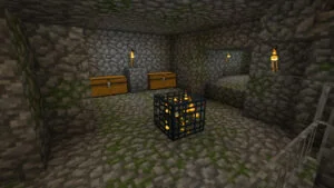 Сокровищница из булыжника со спавнером и сундуками в Minecraft