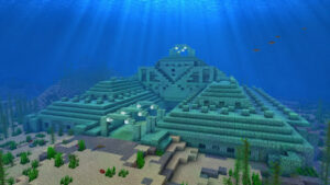 Подводная крепость из призмарина в океане Minecraft