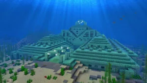 Подводная крепость из призмарина в океане Minecraft