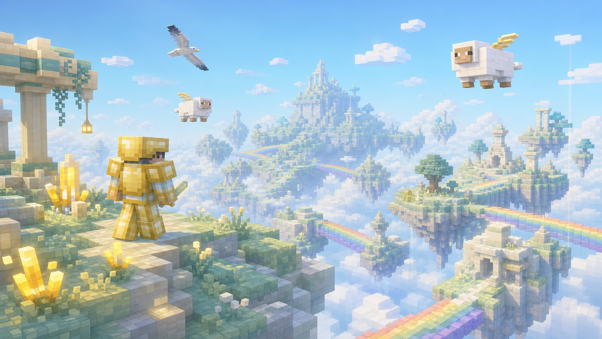 Парящие острова и облачный ландшафт Aether Legends в Minecraft