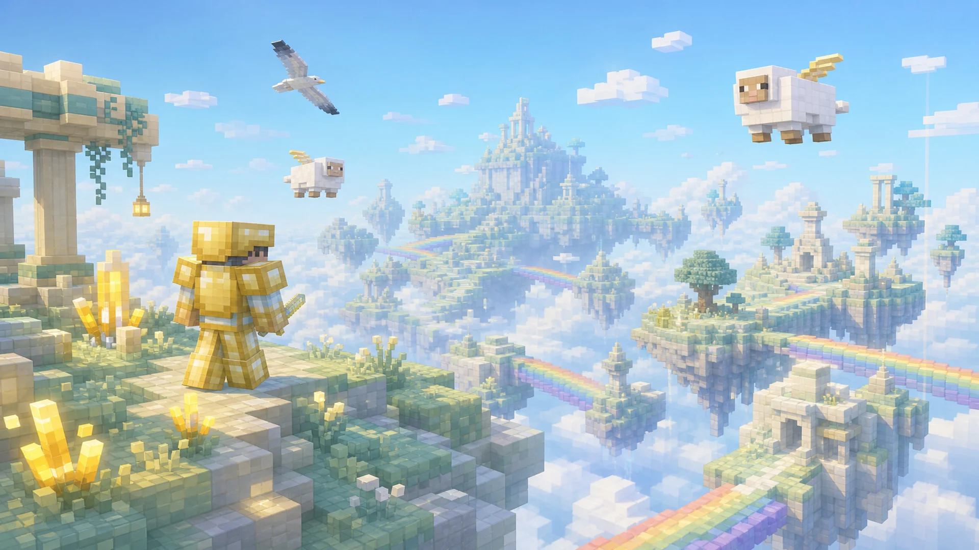 Парящие острова и облачный ландшафт Aether Legends в Minecraft
