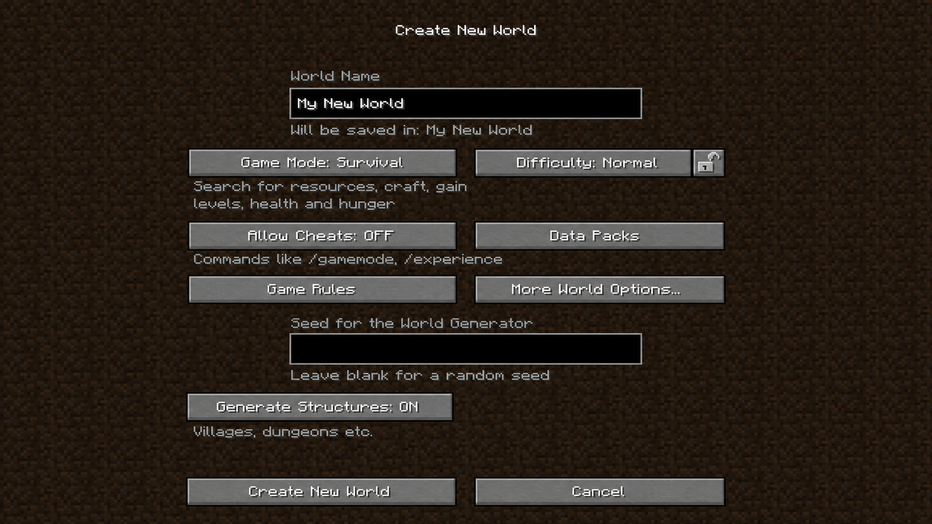 Создание нового мира в Minecraft — выбор режима и сложности