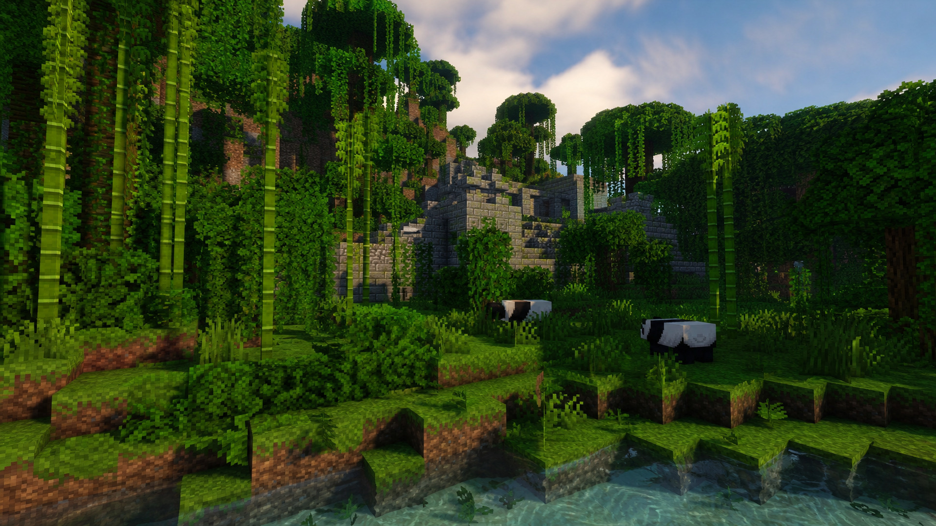 Бамбуковый джунгли с пандами и jungle temple — сид для выживания 1.21