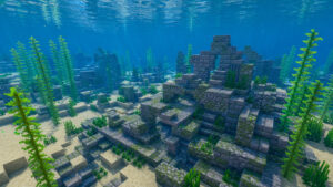 Подводные руины из камня на дне океана Minecraft