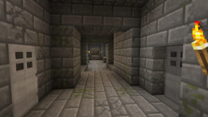 Коридоры крепости Stronghold из камня в Minecraft