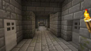 Коридоры крепости Stronghold из камня в Minecraft