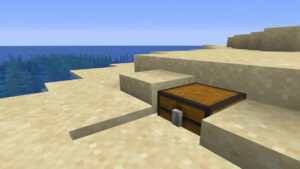 Карта сокровищ и сундук зарытого клада на пляже Minecraft