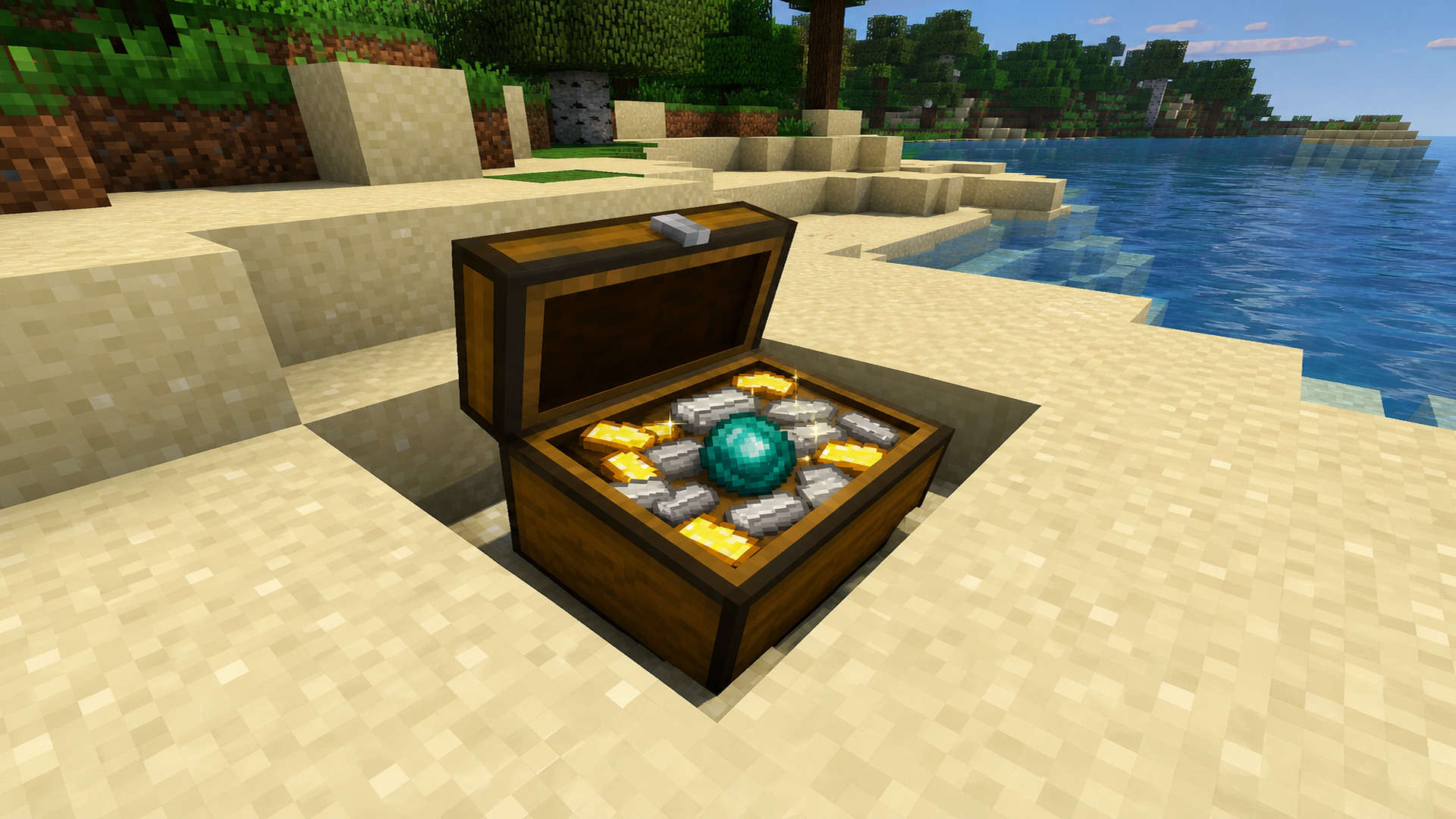 Сердце моря и добыча из сундука зарытого клада Minecraft