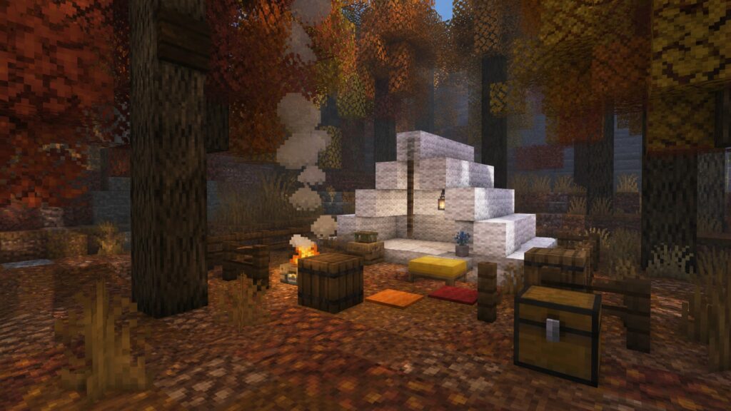 Заброшенный лагерь в осеннем лесу Minecraft Drop 3 2026