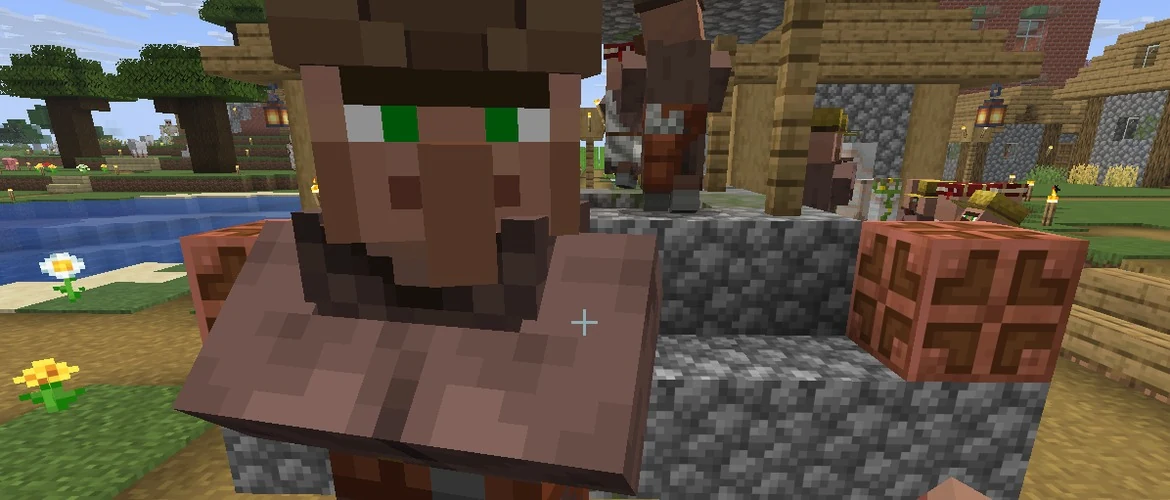 Житель Minecraft с изумрудом — торговля и профессии в деревне